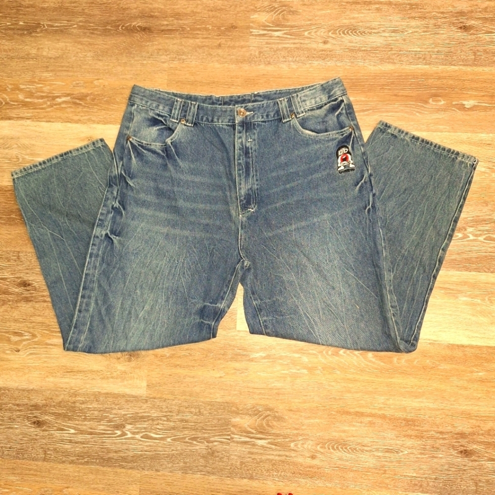 Game Time Jeans Mens Size 40 Blue Skater Wide Leg Baggy White Stitch 5 Pocket